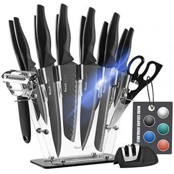 Wanbasion Set 16 Pezzi Coltelliera Acciaio Inox con Ceppo Universale e Blocco