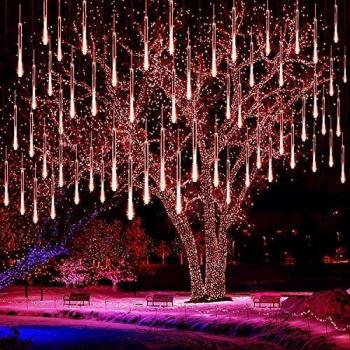 KINGCOO Douche Météore LED Solaire Jardin 30cm 10 Tubes 360LEDs Rouge