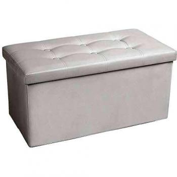 Panca Ottomana Cosyland 76x38x38 cm con Coperchio in Pelle Bianca, Pieghevole