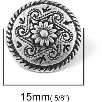 Boutons métalliques fleurés, 10 pièces, alliage de zinc, finition argent antique – couture & scrapbooking