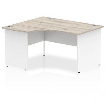 Impulse 1400mm Left Crescent Desk Grey Oak Top White Panel End Leg