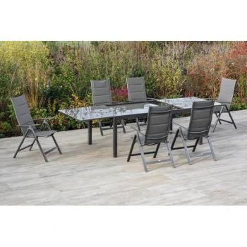 Garten-Essgruppe Taviano von MERXX – Set mit 6 Klappsesseln, 7‑teiliger Tischausbau