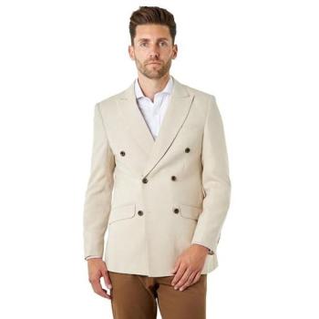 XPOSED Men's Calix Double‑Breasted Cream Herringbone Suit Jacket – Size 40