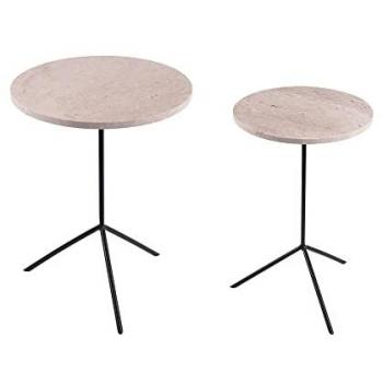 Élégance Sereine – 2 tables basses rondes travertin design contemporain