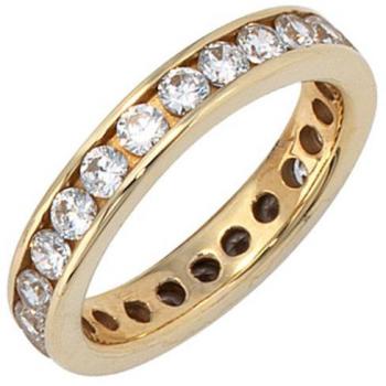 JOBO Goldring für Damen: 333 Au Gelbgold, Rundum-Zirkonia, Gr. 58