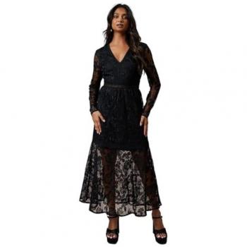 Oasis Embroidered Mesh Lace Trim Maxi Dress True Black Size 10