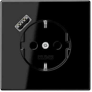 JUNG wandcontactdoos USB-A met randaarde zwart LS990