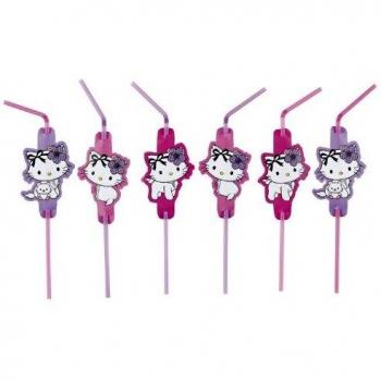 Charmin' Kitty Herz-Strohhalme – 24 cm, 8‑Pack