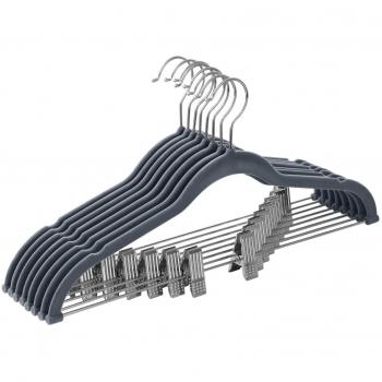 SONGMICS Dress Hangers with Clips, 360° Swivel Hook, Space-Saving, Non-Slip, Light Grey CRF12VX