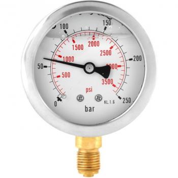 63mm Dial Hydraulic Pressure Meter 0-250Bar 0-3750PSI G1/4