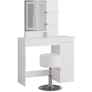 Vicco Schminkkommode Julia, Weiß, 90 cm mit LED-Spiegel und Hocker