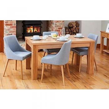 Timberline Oak Dining Table + 4 Grey‑Blue Chairs