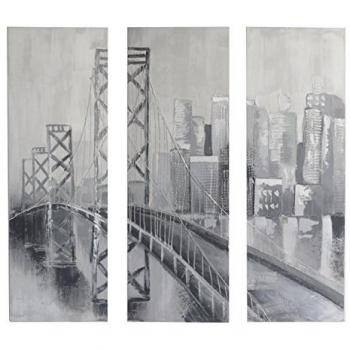 Cuadro Pintado Set 3 Piezas Puente Madera Blanco 40x120 cm