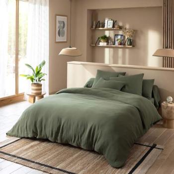 Housse de couette 260x240 en gaze de coton kaki de Terre de Nuit