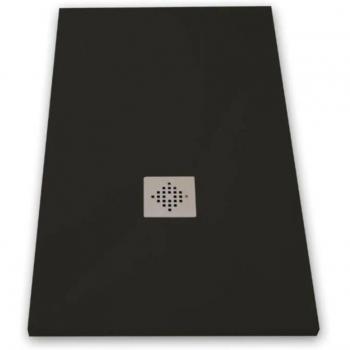 Receveur de douche Mirlo 90 x 140 cm en résine noire ardoisée, grille inox incluse