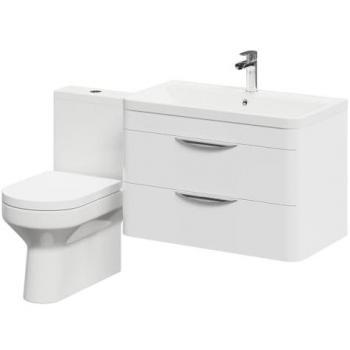 Bergen Gloss White Wall-Mounted Vanity (2 Drawers) with Closed Back Toilet Set | Ceramic/MDF | 800mm