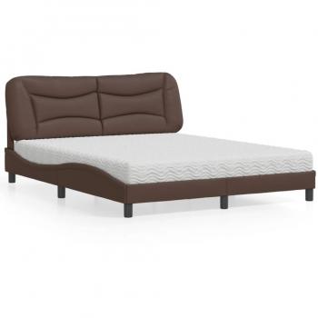 Lit double 160x200 cm en similicuir marron avec matelas