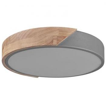 Lampada da soffitto moderna in metallo grigio e legno chiaro con luce LED
