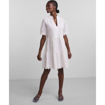 Robe Yas A.S – Mini Robe à Broderie Anglaise V – Blanc L – Femmes