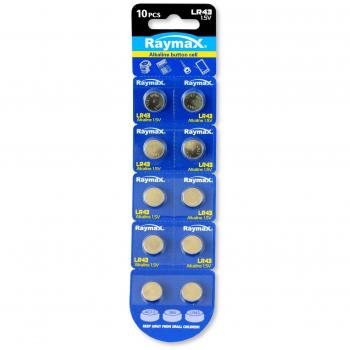 NUOVO Raymax Batteries IBT-KLR43 Batterie a bottone Alcalina LR43 L |R1142 386 AG12 (set 10 pz)