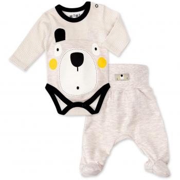 NINI Baby Outfit 2 Teile Unisex beige | Motiv: Bär | Hose + Body für Neugeborene & Kleinkinder | Größe: 0-3 Monate
