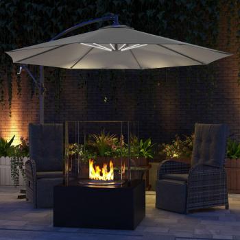 3m LED Patio Banana Umbrella Cantilever Parasol with Solar Lights & Base