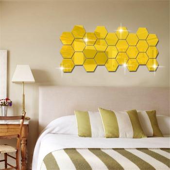12 Pack Hexagon Acrylic Mirror Sticker for Wall Decoration, Home Decor, Living Room, and Bathroom
