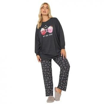 Pyjama Gris Chocolat Chaud – Manches Longues, Leg Large