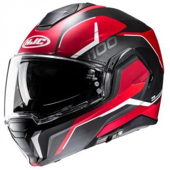 Casco Moto Modulare HJC i100 Lorix Doppia Omologazione Policarbonato Ventilazione ACS Nero Bianco Rosso XS 54 55