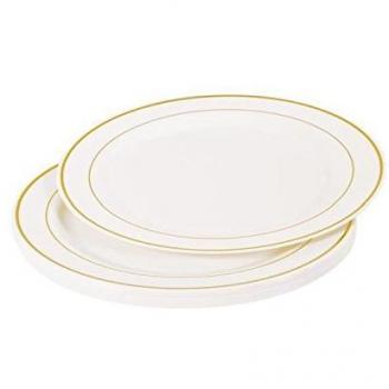 Lot 6 assiettes blanches à lisière dorée, diamètre 19 cm – usage durable