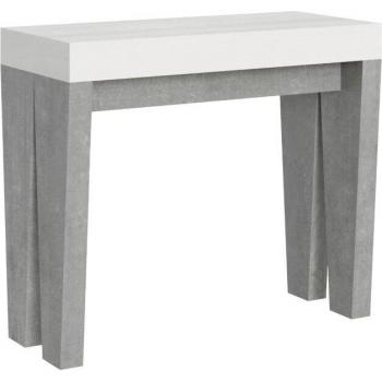 Console murale extensible Spimbo Mix – Frêne Blanc – Gris Béton – Contemporain – 90 × 40 cm / 300 cm
