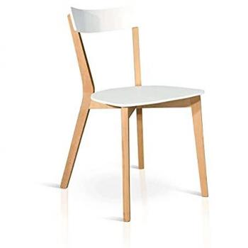Sedia Moderna Di Design In Legno Naturale Con Seduta In Mdf Bianco Per Arredo Cucina