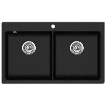 Évier de Cuisine en Granite Noir avec 2 Bacs
