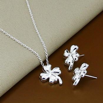 925 Silver Jewelry Set with Clover Pendant and Earrings