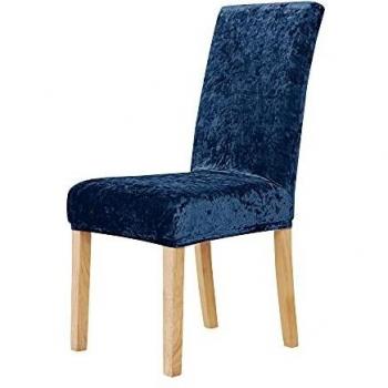 Stretchable Dark Blue Velvet Chair Covers – 2-Set