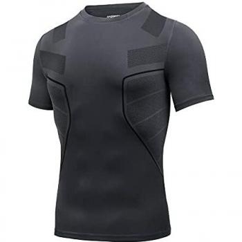 Maglietta Compressione Uomo AMZSPORT Manica Breve Palestra Grigio S