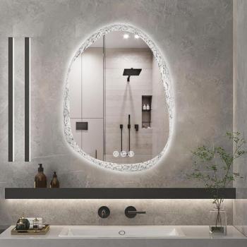 Éclat Nuit Luvodi – Miroir Asymétrique avec Lumières RGB, Cadre Effet Givre