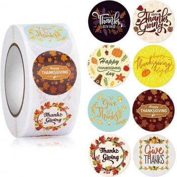 Autocollants de fête de Thanksgiving, 2 rouleaux, 1000 pièces, 1 pouce, 8 motifs