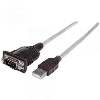 Manhattan USB-A to Serial Converter Cable, 1.8m, Male to Male, RS232, Prolific PL-2303RA Chip, Black/Silver