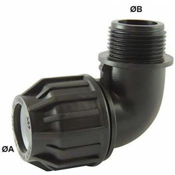 Raccordement Coude 90° BSP Male Ø A: 90mm Ø B: 3''