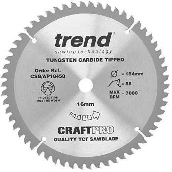 Trend CRAFTPRO 184mm 58 Teeth 16 Bore Aluminium and Plastic Cutting Saw Blade