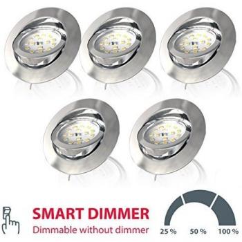 B.K.Licht Pegasus – Ensemble 5 spots LED, ultra‑plat 30 mm, dimmable, couleur nickel mat