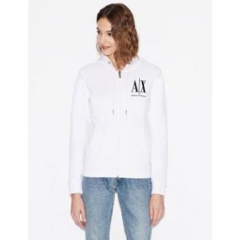 ARMANI EXCHANGE Icon Project Hoodie Cappuccio, Bianco (Optic White 1000), Large Donna