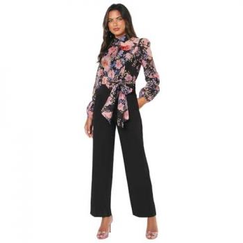 Pintuck Detail Blouson Sleeve Wide Leg Jumpsuit for Women