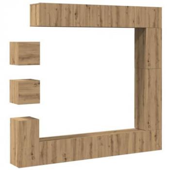 OakCraft 9‑Piece TV Cabinet, Wall‑Mounted Design