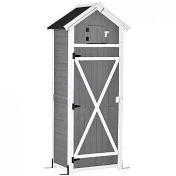 Armoire Jardin Outsunny – Remise en bois sapin, toit pente bitumé, 4 étagères, 9 crochets
