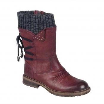 Bottes à talon épais, mode vintage, lacets d’hiver