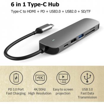 Docking Station 6 en 1 USB tipo C con HDMI y puertos USB