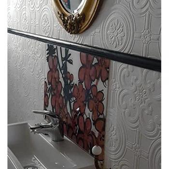 Papel pintado vinílico lavable con rosetones blancos y textura alto relieve