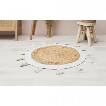Alfombra Redonda “Marrón Blanco” – Tejido Plano de Yute, 80x80 cm